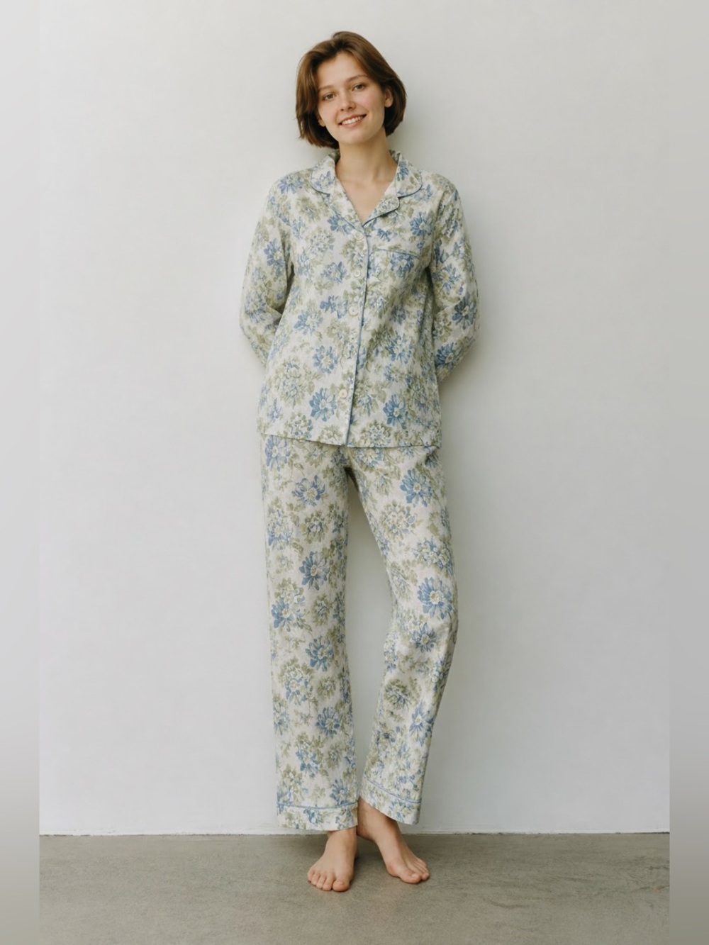 VTG L.L. Bean Pajama Set Floral Cotton Pants Top Sz S Grand Millennial Granny